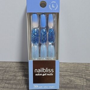 Dashing Diva NailBliss Salon Gel Nails Long Length Brand New Blue Glitter